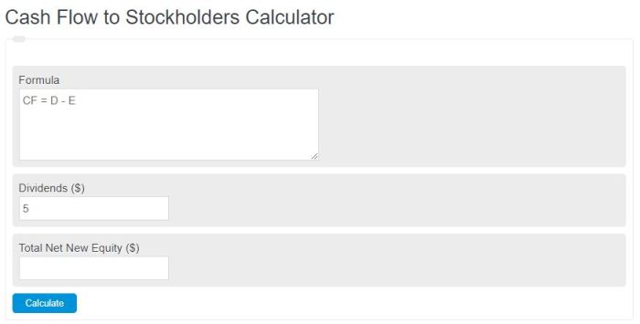 Cash flow to stockholders calculator