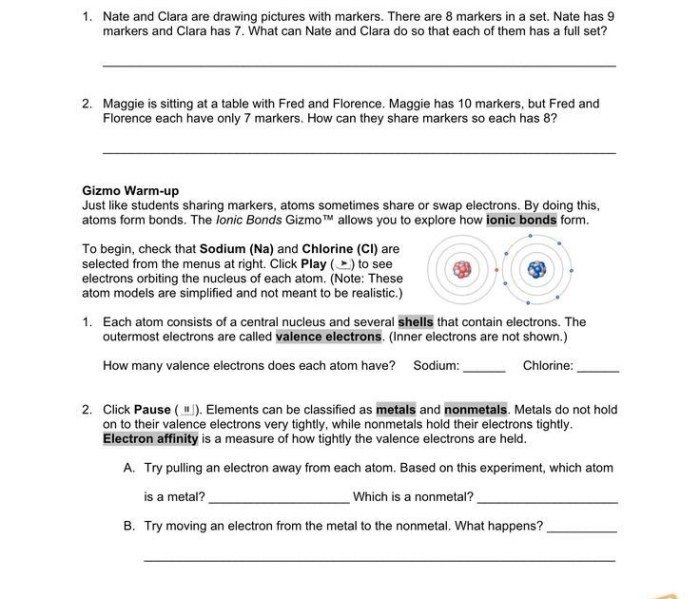 Ionic bonds gizmo assessment answers