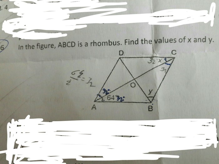 Determine the value of every variable in the rhombus below